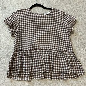 Madewell Brown and Cream Checkered Top